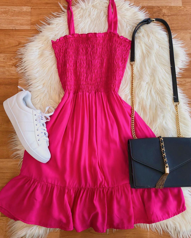 Cute A-line Hot Pink Homecoming Dress Hot Pink Summer Outfit Dress Y3094