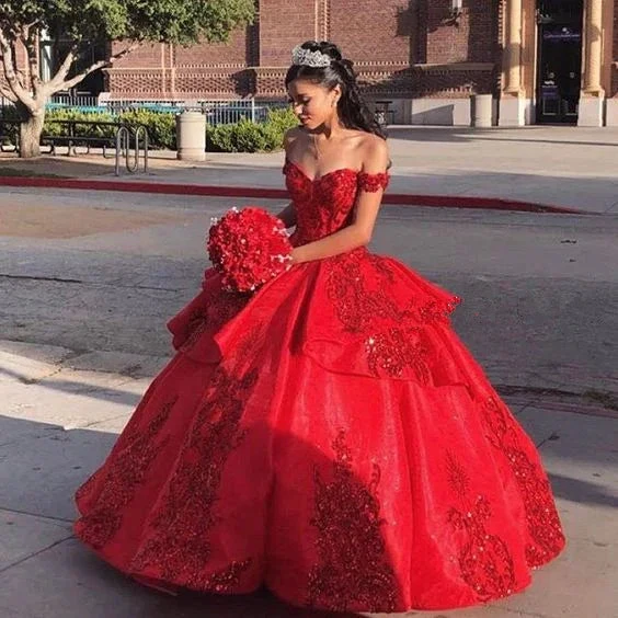 Off Shoulder Women Red Elegant Luxury Ball Gown Sweet 16 Party Gown Y4161 by simplepromdress
