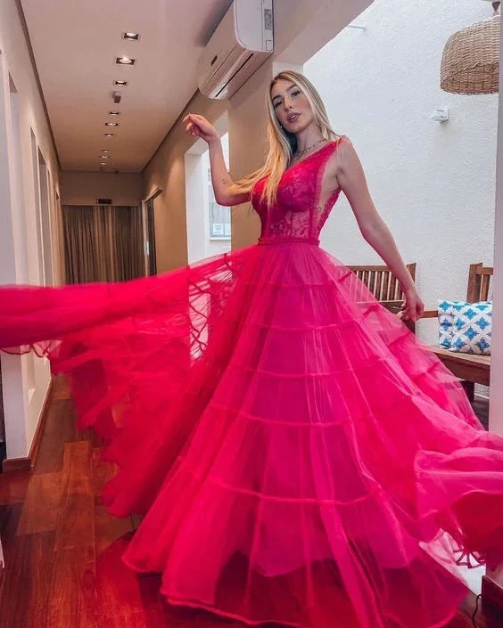 A-Line Long V-Neck Prom Dress Formal Evening Gowns Y6149 by simplepromdress
