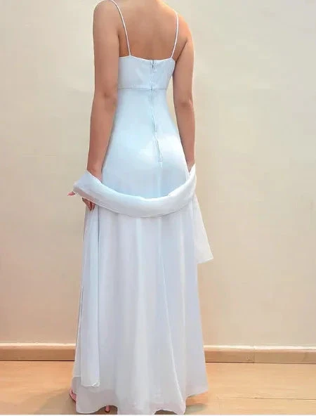 Elegant Pastel Blue Straps Chiffon Appliques Beaded Prom Evening Dress Y8142 by simplepromdress