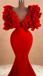 Women Red Long Evening Dress Mermaid Formal Dress Ruffles Cloud Shoulder Y4932 by simplepromdress
