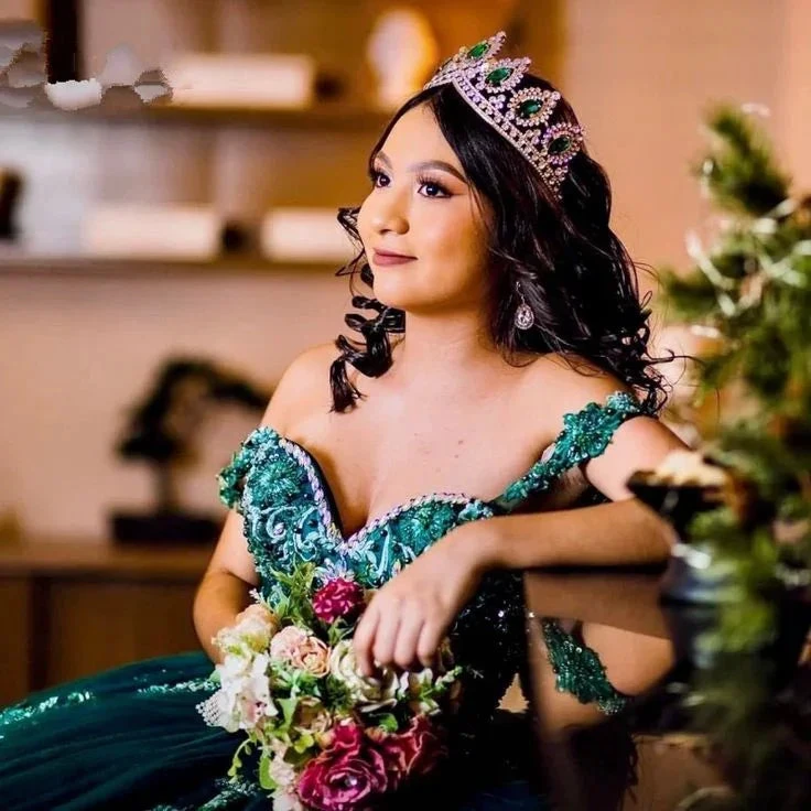 Dark Green Quinceanera Dress Sweet 16 Dress Sequined Beaded Dress Ball Gown Y3030 by simplepromdress
