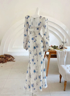 Elegant Ice Blue Rose Chiffon Print Floral Prom Dress Long Mermaid Evening Dress Y8407 by simplepromdress