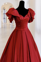 Red Ball Gown with Bell Sleeves and Lace UP Back Y6067 by simplepromdress