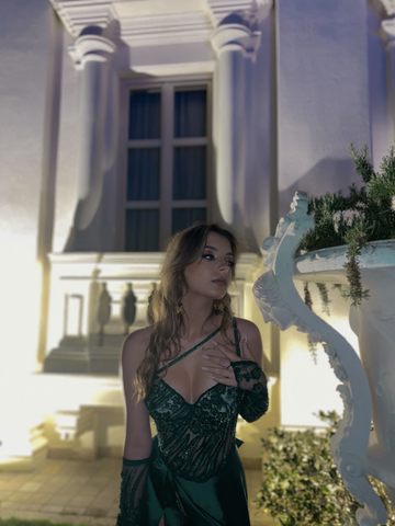 Vestido de noche largo verde único, vestido de noche verde Y4112