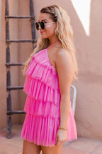 Layer Hem Backless Mesh Overlay Halter Dress Pink Homecoming Dress Y2569 by simplepromdress