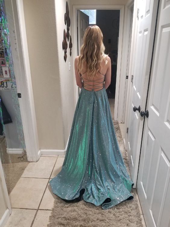 Vestido de noche brillante con escote en V y corte A para graduación Y6754