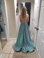 Vestido de noche brillante con escote en V y corte A para graduación Y6754