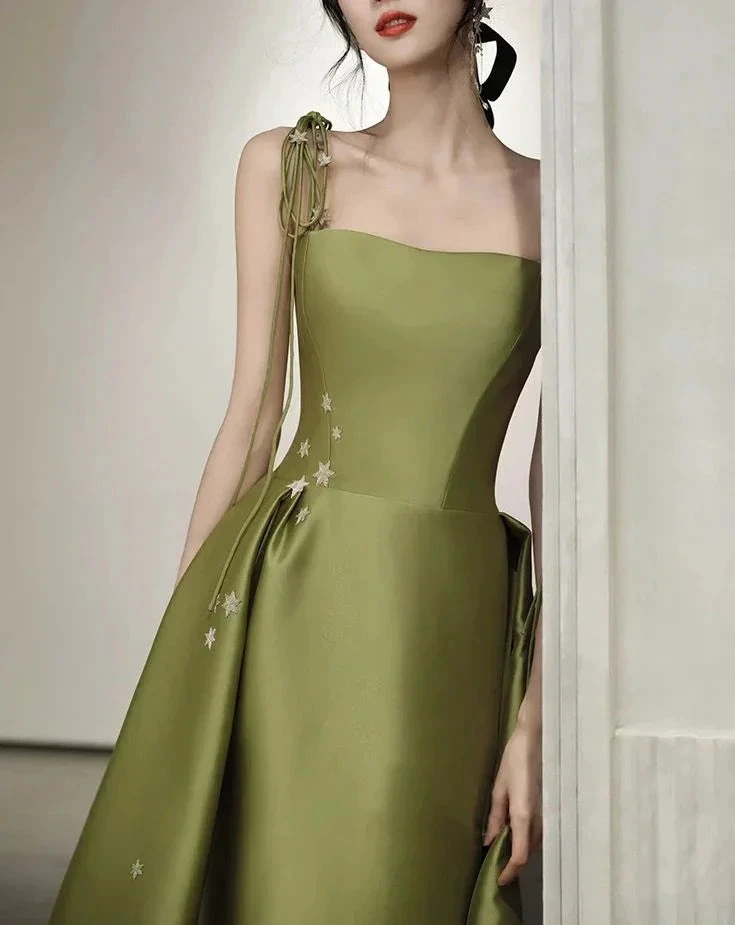 Spaghetti Straps Satin Prom Dress A-line Simple Floor Length Evening Gown Y7011 by simplepromdress