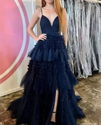 Champagne A-Line Spaghetti Straps Ruffles Formal Evening Dresses Long Prom Dress Y6801 by simplepromdress