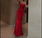 Elegant Red Satin One Shoulder Evening Dress,Sexy Red Evening Gown Y4063 by simplepromdress