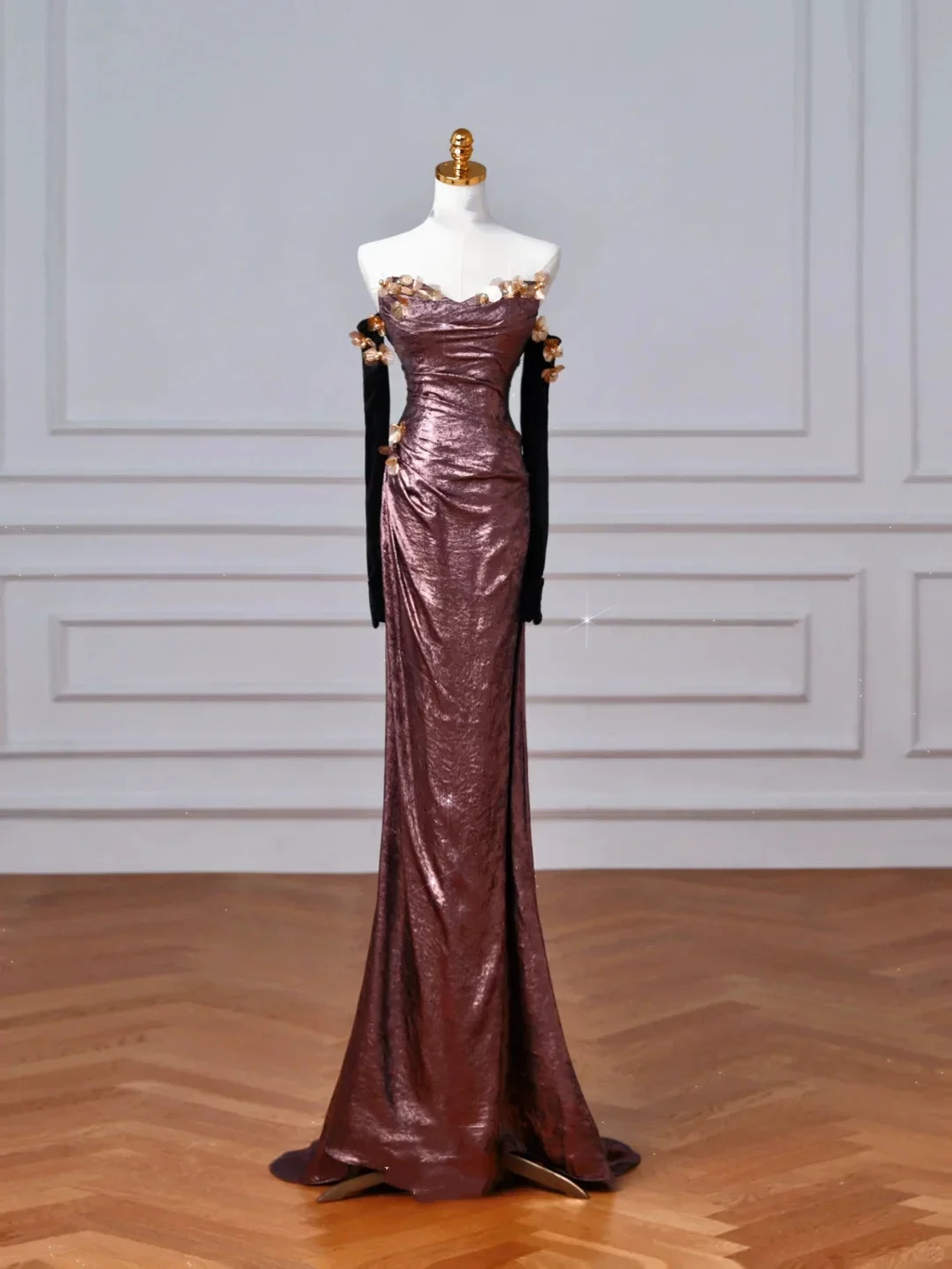 Vintage Off The Shoulder Satin Appliques Long Prom Dress Mermaid Slit Evening Dress Y8613 by simplepromdress