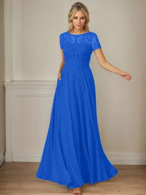Dark Navy A-Line Boatneck Sequins Chiffon Dress by Dreamylily