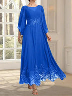 A-line Scoop Illusion Ankle-Length Lace Chiffon Mother of the Bride Dress With Sequins by Dreamylily