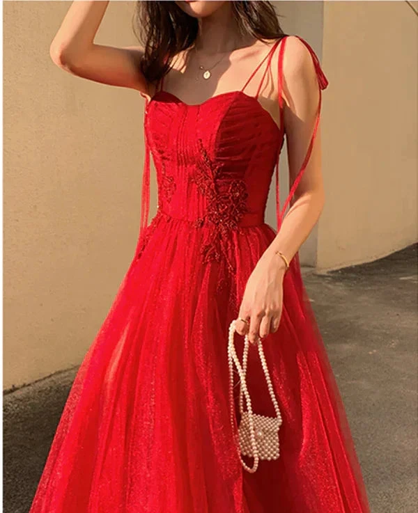 Spaghetti Straps Burgundy Floral Prom Dresses, Wine Red Long Formal Evening Dresses with Corset Back Y1297 by simplepromdress