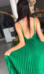 Green Spaghetti Straps Pleated V Neck Party Prom Dress A Line Evening Gown Y7958 by simplepromdress