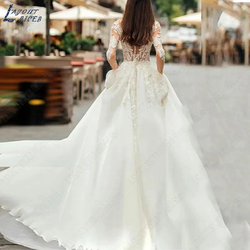 Graceful Wedding Dresses Bobo Illusion Long Sleeves Women Appliqued Lace Bridal Gowns Sexy Tulle فستان حفلات الزفاف by payinti