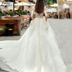 Graceful Wedding Dresses Bobo Illusion Long Sleeves Women Appliqued Lace Bridal Gowns Sexy Tulle فستان حفلات الزفاف by payinti