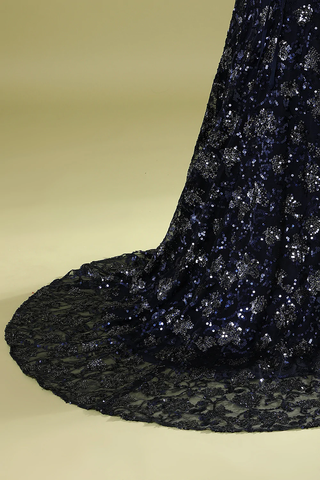 Navy Blue Evening Dress with Beading Sequins,Chic Prom Dress Y1832