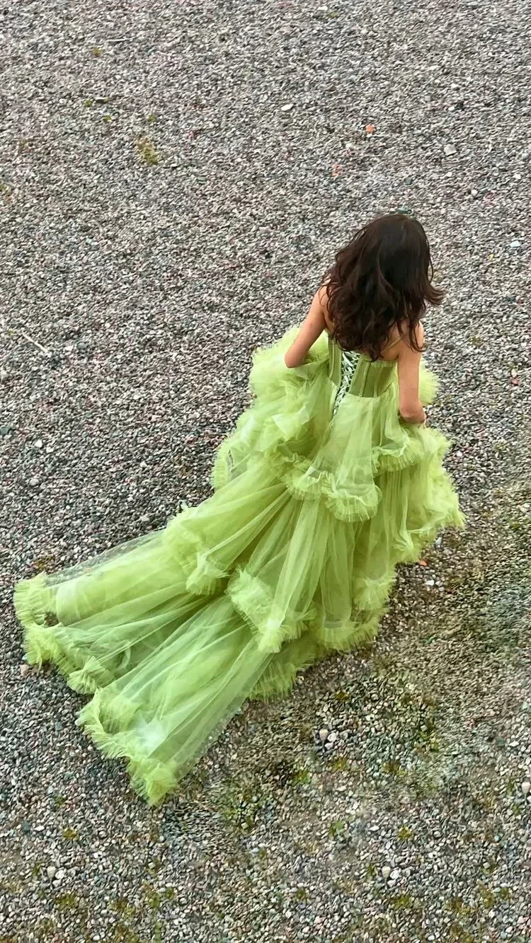 Green Tulle Long Prom Dresses, A-Line Formal Evening Dresses Y2029 by simplepromdress