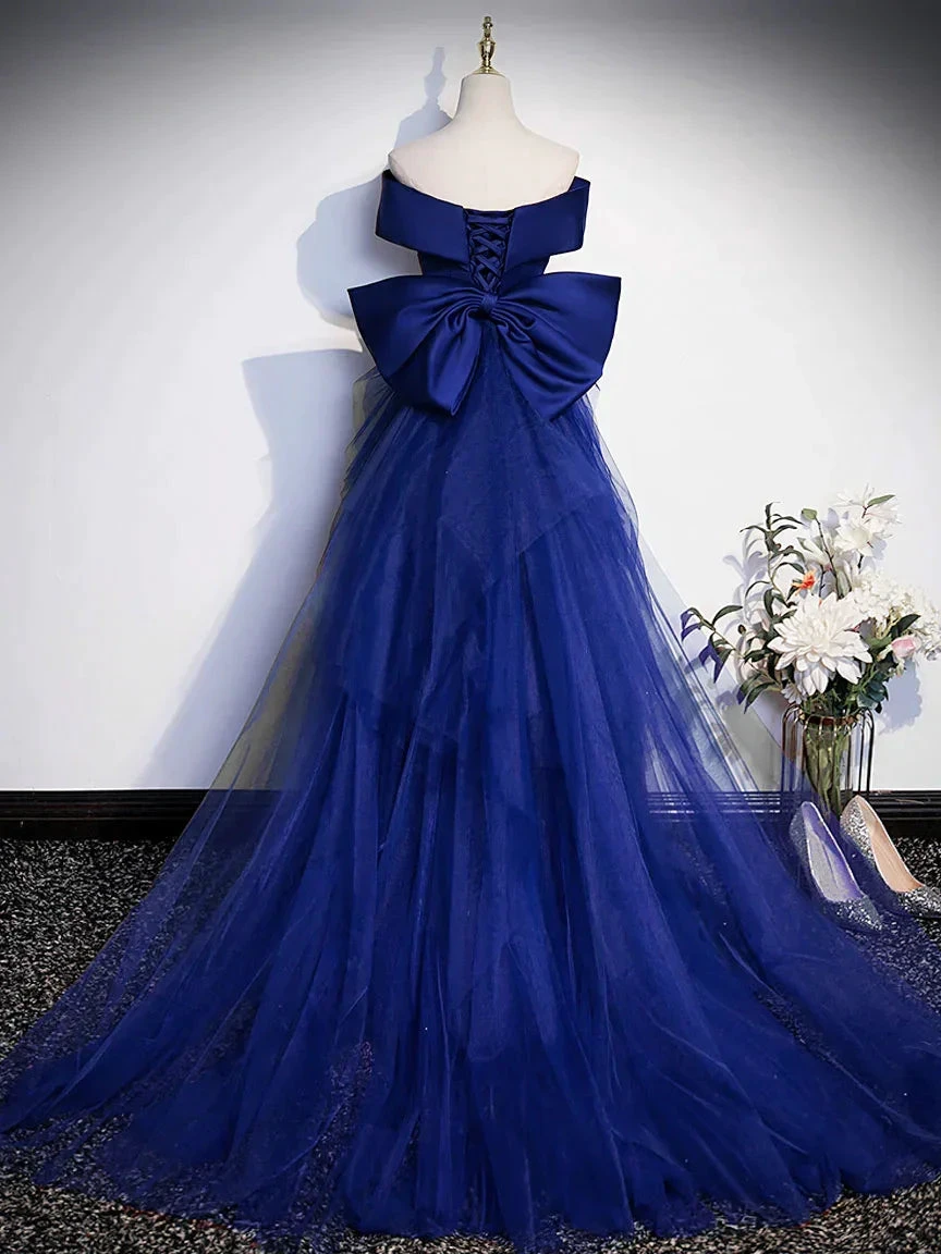 Royal Blue Mermaid Satin Long Prom Dress Off Shoulder Blue Evening Dress Y7429 by simplepromdress