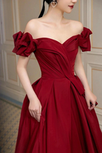 Burgundy Satin Long Prom Dress, A-Line Evening Dress Y1658 by simplepromdress
