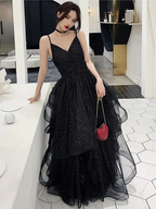 Shiny Black V Neck Prom Dresses, Backless Black V Neck Formal Evening Gown Y1148 by simplepromdress