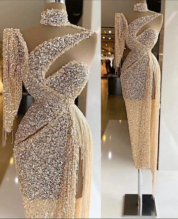 Sparkly Sequin Evening Dress Side Slit Prom Dress One Shoulder Tassels Custom Made Y6411 by simplepromdress