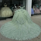Luxury Mint Green Off The Shoulder Quinceanera Dress Tulle Applique Beading Tiered Bow Birthday Ball Gown Y8125 by simplepromdress
