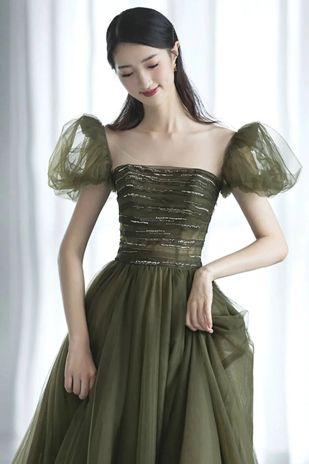 Green tulle long prom dress green evening dress Y623 by simplepromdress