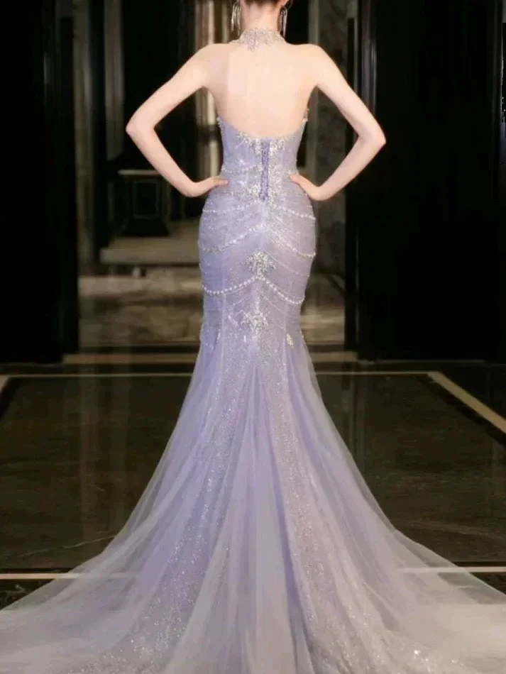 Gorgeous Lilac Tulle Beaded Wedding Prom Dress Mermaid Evening Dress Y8057 by simplepromdress