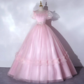 Beautiful Pink Quinceanera Dresses Luxury Puff Sleeves Classic Pleated Party Dress Zipper Back Ball Gown Y2588 by simplepromdress