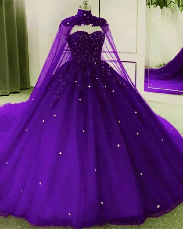 Sweetheart Tulle Lace Ball Gown With Cape, Princess Dress Y742 by simplepromdress