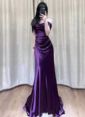 Off Shoulder Purple Satin Long Evening Dress Y7372 by simplepromdress