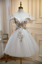 Chic Off The Shoulder V Neck Tulle Short Homecoming Dresses by Cicinia
