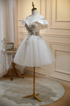Chic Off The Shoulder V Neck Tulle Short Homecoming Dresses by Cicinia