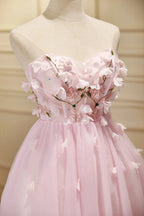 Cute Pink Strapless Sweetheart Appliques Tulle Short Homecoming Dresses by Cicinia
