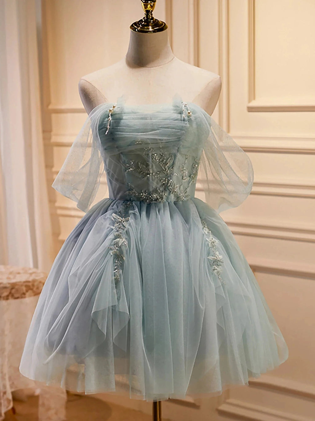 Charming Blue Off The Shoulder A Line Tulle Short Homecoming Dresses by Cicinia