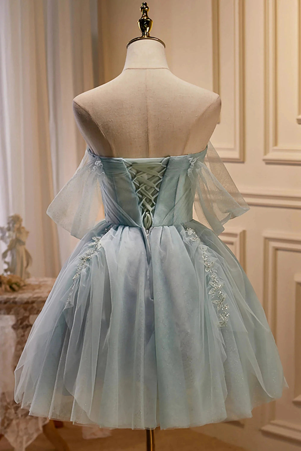 Charming Blue Off The Shoulder A Line Tulle Short Homecoming Dresses by Cicinia