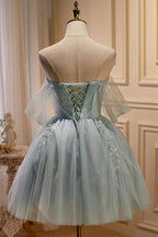 Charming Blue Off The Shoulder A Line Tulle Short Homecoming Dresses by Cicinia