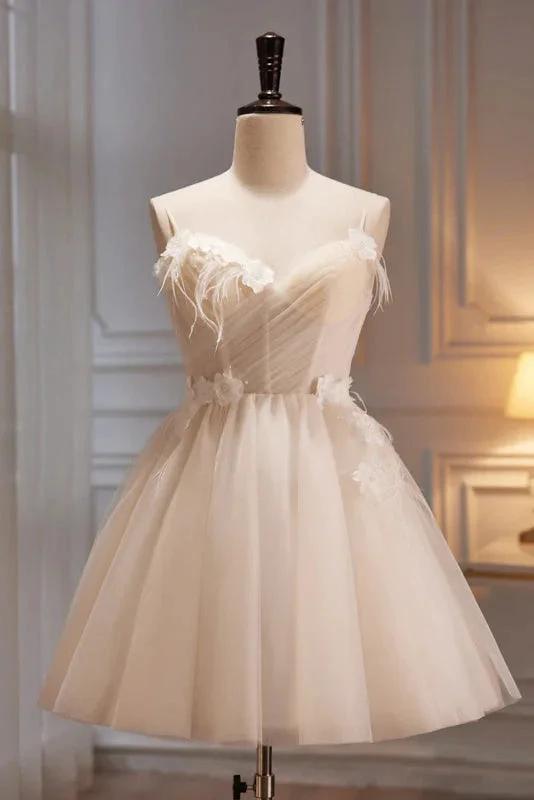 A Line Sweetheart Spaghetti Straps Tulle Short Homecoming Dresses by KissProm