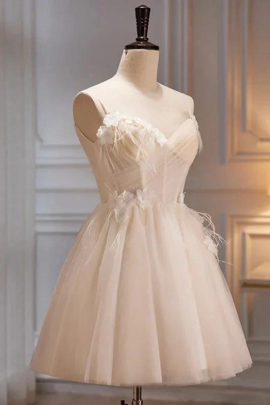 A Line Sweetheart Spaghetti Straps Tulle Short Homecoming Dresses by KissProm
