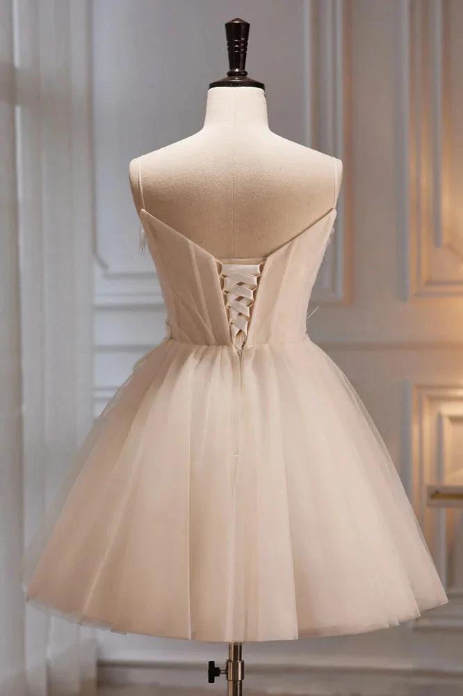 A Line Sweetheart Spaghetti Straps Tulle Short Homecoming Dresses by KissProm