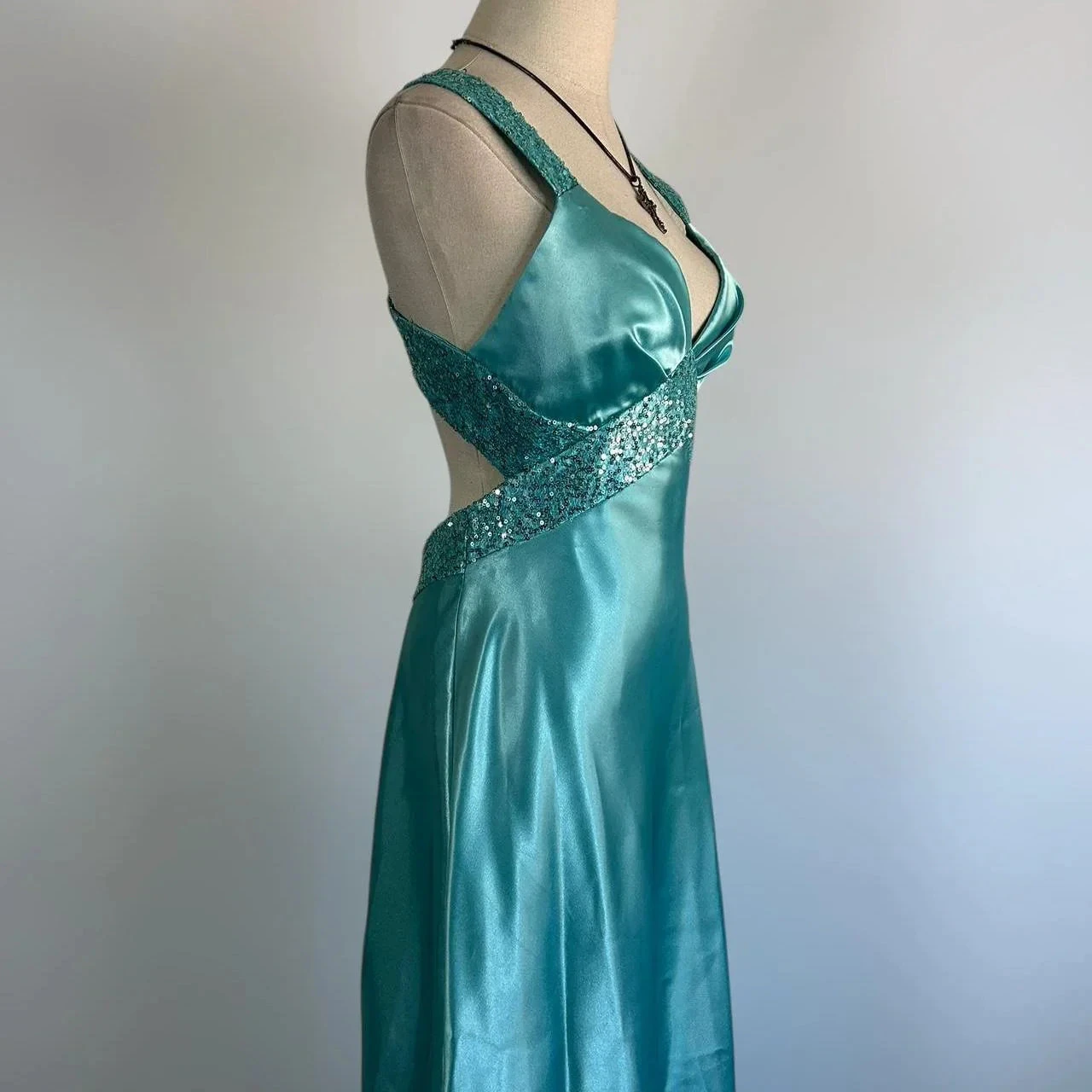 Blue V Neck Satin Sequin Formal Prom Dress Backless Evening Dress Y8548 by simplepromdress