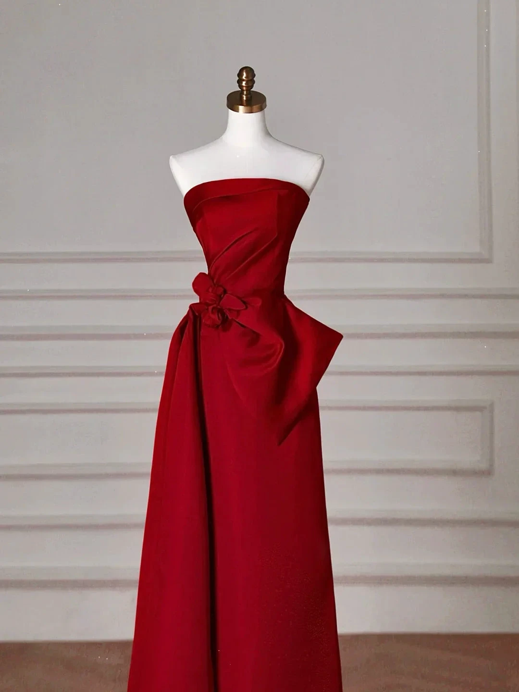 Elegant Red Satin Strapless Prom Dress A Line Formal Evening Dress Y8624 by simplepromdress