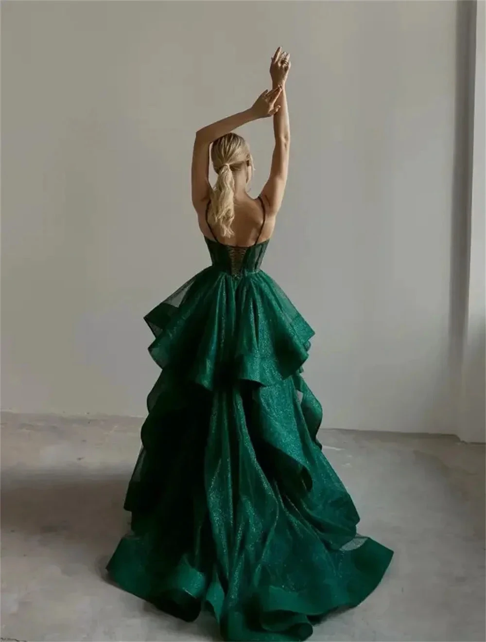 Sparkly Evening Dress Green Corset A-line Evening Gown Y6339 by simplepromdress