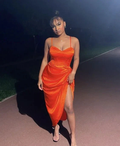 Chic Orange Spaghetti Straps Evening Dress Orange Party Gown Y6354 by simplepromdress