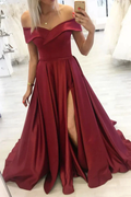 Simple burgundy off shoulder long prom dress burgundy evening dress Y253 by simplepromdress