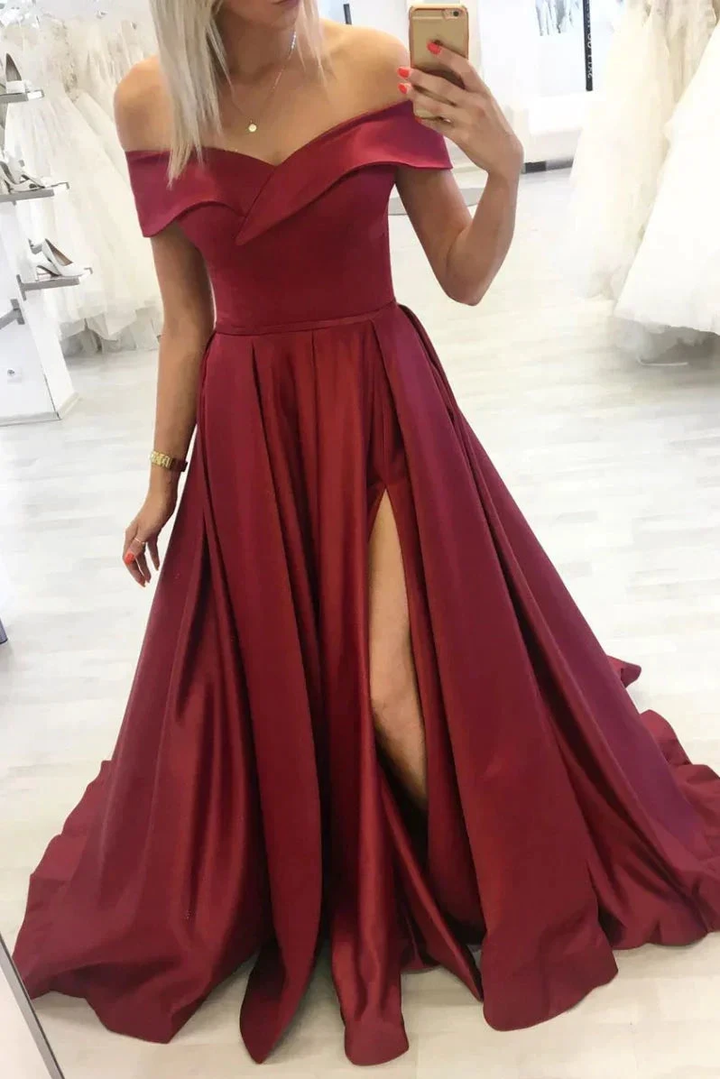 Simple burgundy off shoulder long prom dress burgundy evening dress Y253 by simplepromdress