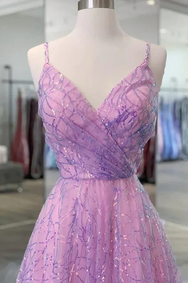 Shiny V Neck Backless Long Purple Prom Dress Backless Purple Formal Graduation Evening Dress Y917 by simplepromdress